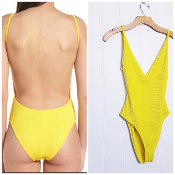 Topshop Other - Topshop Ribbed One-Piece Backless Swimsuit Bold Yellow Cheeky
